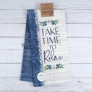 Kitchen Dish Towel Dual Purpose Blueberries Take Time To Relax Blue